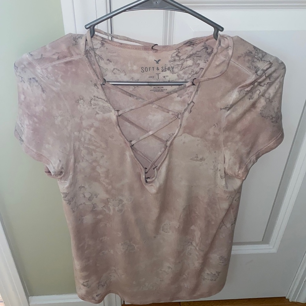 American Eagle pink shirt, lace up
